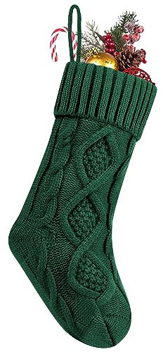 Fesciory 1 Pack Christmas Stockings 14 Inches Large Size Cable Knitted Stocking Gifts & Decorations for Family Holiday Xmas Party, Green 14in | Amazon (US)