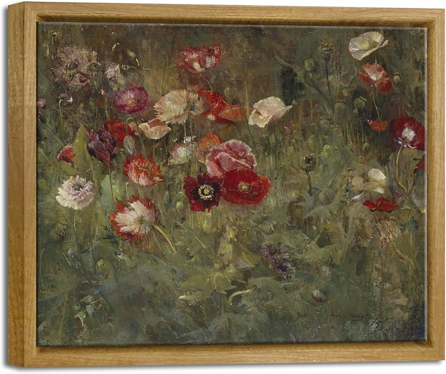 Pyradecor Vintage Wall Art A Bed of Poppies Canvas Prints Retro Framed Farmhouse Wall Decor Class... | Amazon (US)