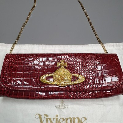 Vivienne Westwood Red Patent Croc Clutch Bag Gold Glitter Orb Crossbody Bag | eBay UK