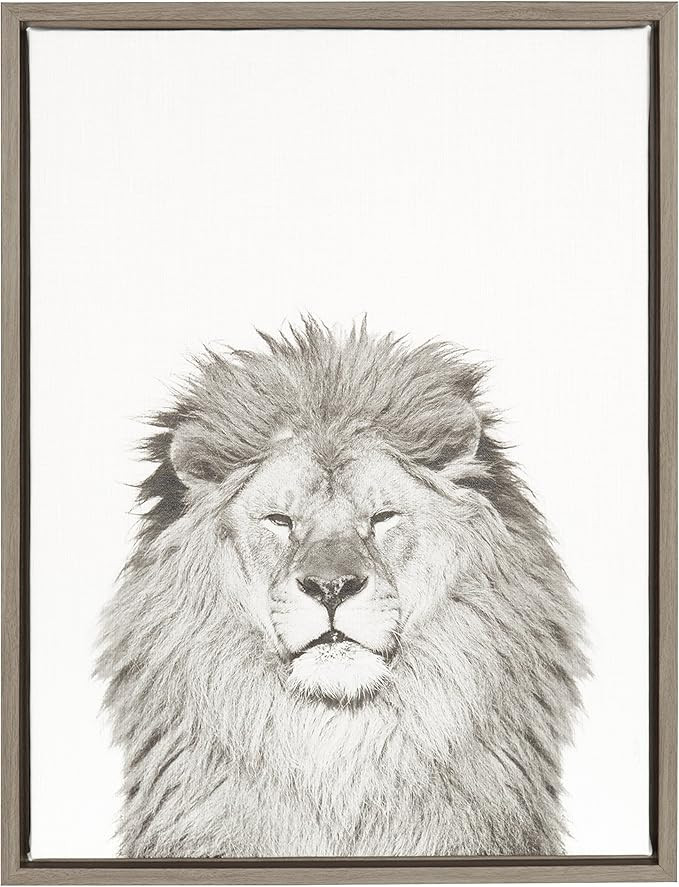 Kate and Laurel - Sylvie Lion Animal Print Black and White Portrait Framed Canvas Wall Art by Sim... | Amazon (US)