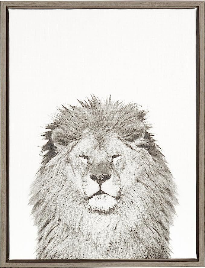 Kate and Laurel - Sylvie Lion Animal Print Black and White Portrait Framed Canvas Wall Art by Sim... | Amazon (US)