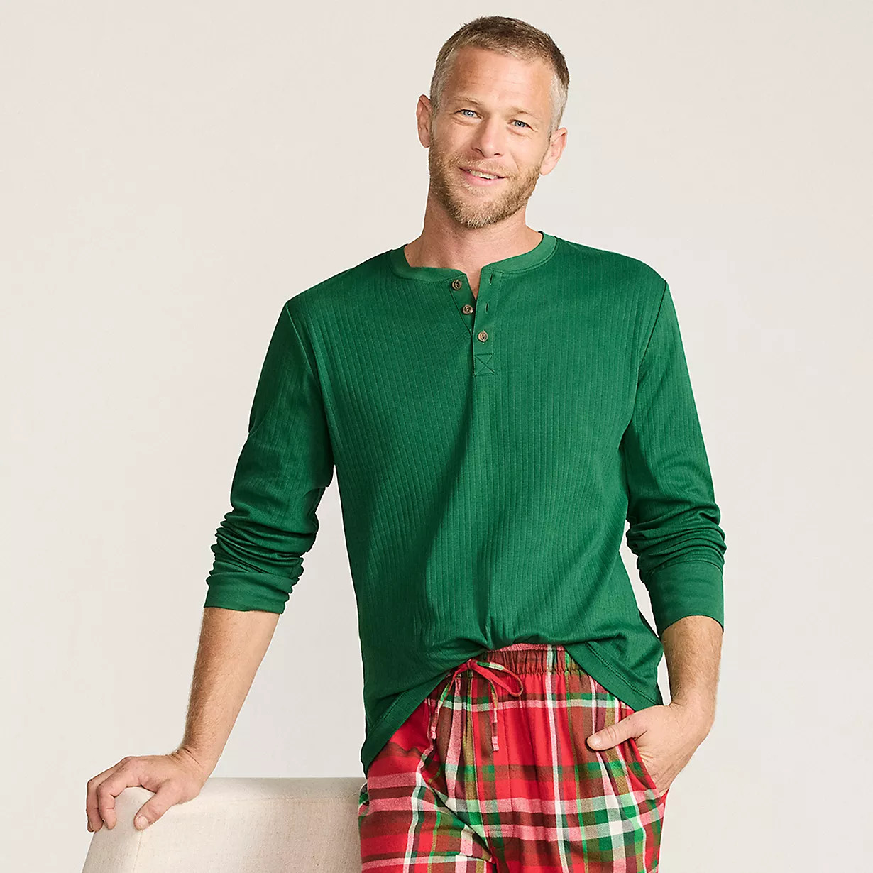 Men's Knit Rib Pajama Henley | Lands' End (US)