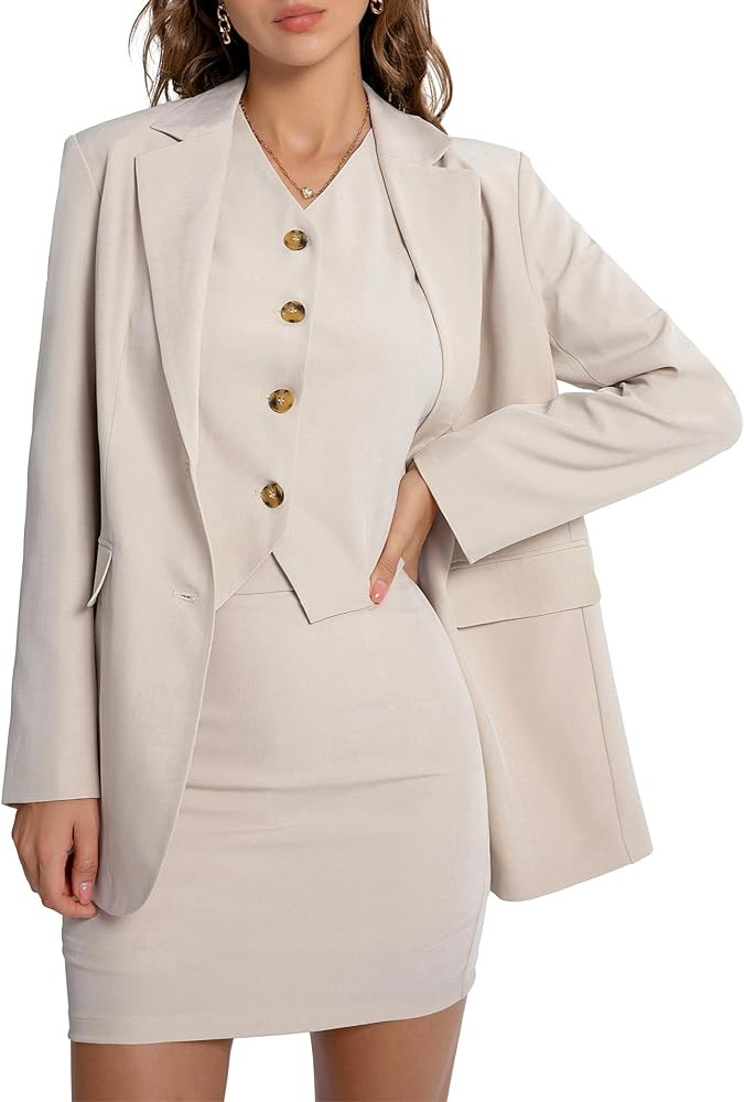 Women's Suits 3 Piece Business Casual Short Set Blazer Jacket Waistcoat and Mini Skirt Matching O... | Amazon (US)