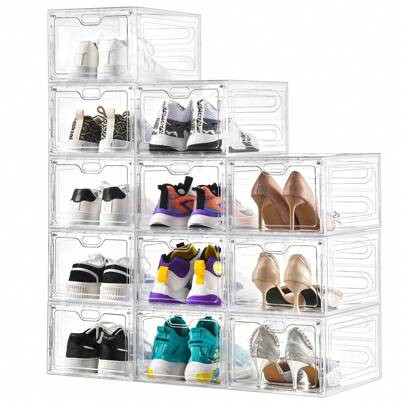 12 Pack Clear Shoe Boxes Shoes Organizer, Shoe Storage Organizer Boxes With Magnetic Door, Clear Shoe Organizers Sneaker Storage Shoe Box For Women/Me | SHEIN