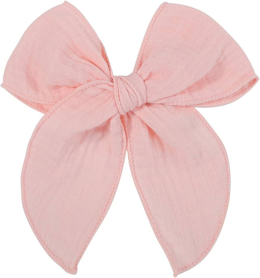 5.5 Inch Pink Fable Hair Bow: Handmade Linen Cotton Hair Clip for Girls - 1 PCS | Amazon (US)