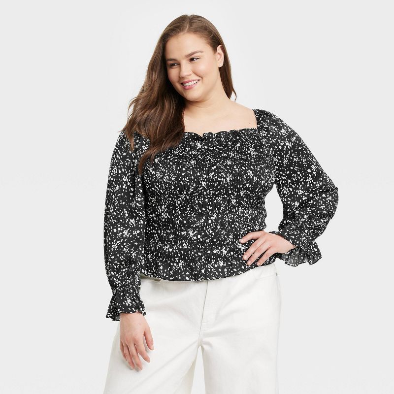 Women's Puff Long Sleeve Slim Fit Smocked Top - A New Day™ | Target