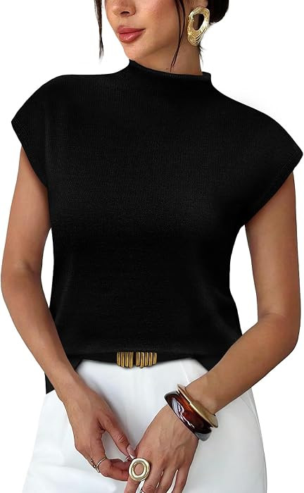 Sampeel Womens Short Sleeve Sweater Mock Neck Summer Top Dressy Casual Basic Knit Pullover Shirt | Amazon (US)