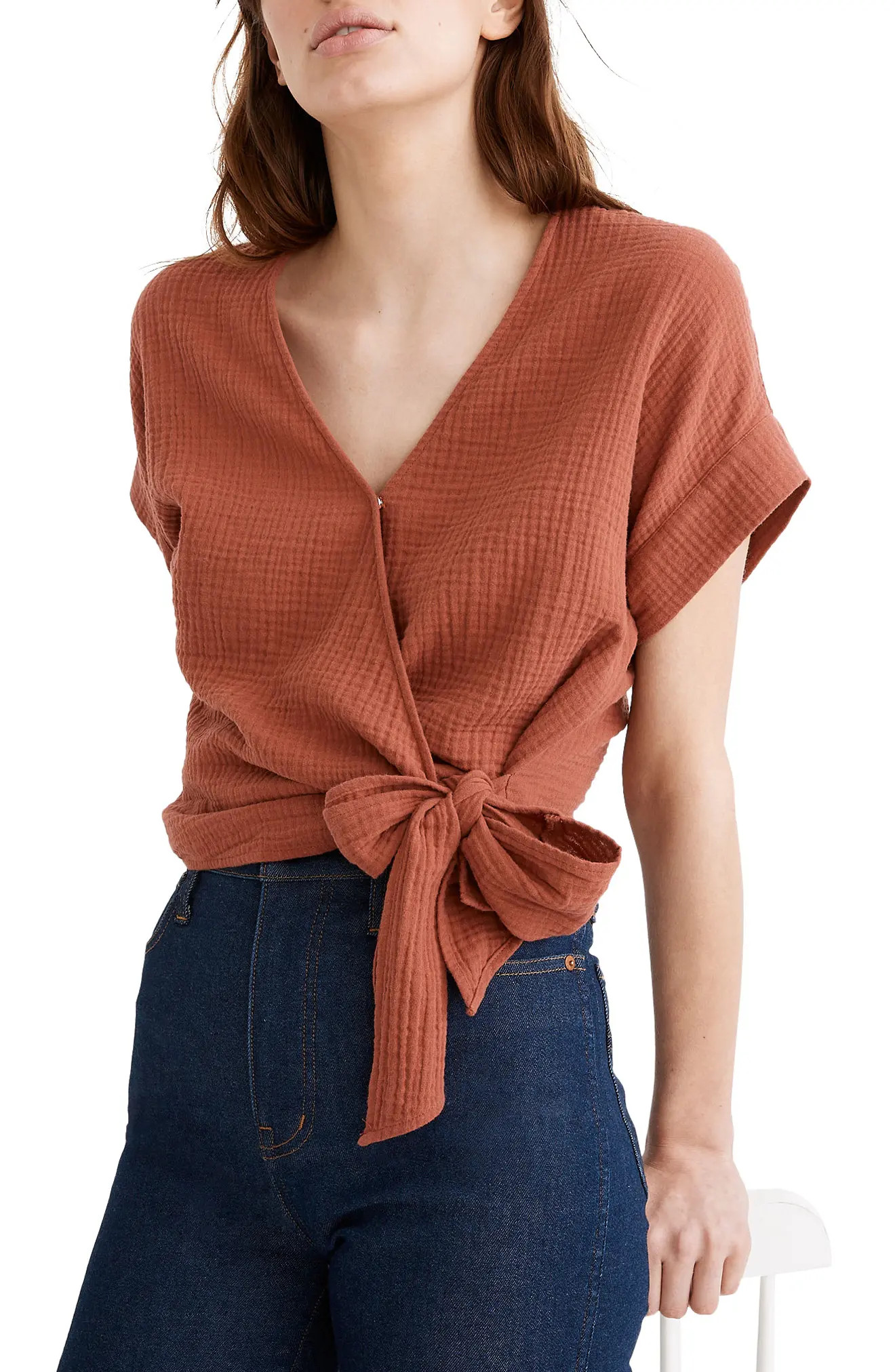 Madewell Lightspun Wrap Top in Weathered Brick at Nordstrom, Size Xx-Large | Nordstrom