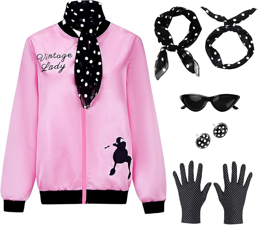 Antsoldier Pink Ladies Jacket Grease Costume for Women Halloween 50s Costumes for Women with Scar... | Amazon (US)