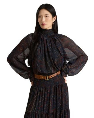 Paisley Print Georgette Mock Neck Blouse | Bloomingdale's (US)