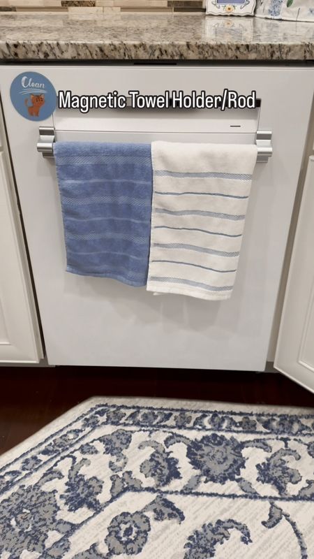 Magnetic towel holder/ rod and new kitchen towels and clean/ dirty dishwasher sticker. #FoundItOnAmazon 🗝️ Dishwasher, magnetic towel holder, kitchen towels, blue kitchen, dishwasher sticker

#LTKhome #LTKVideo