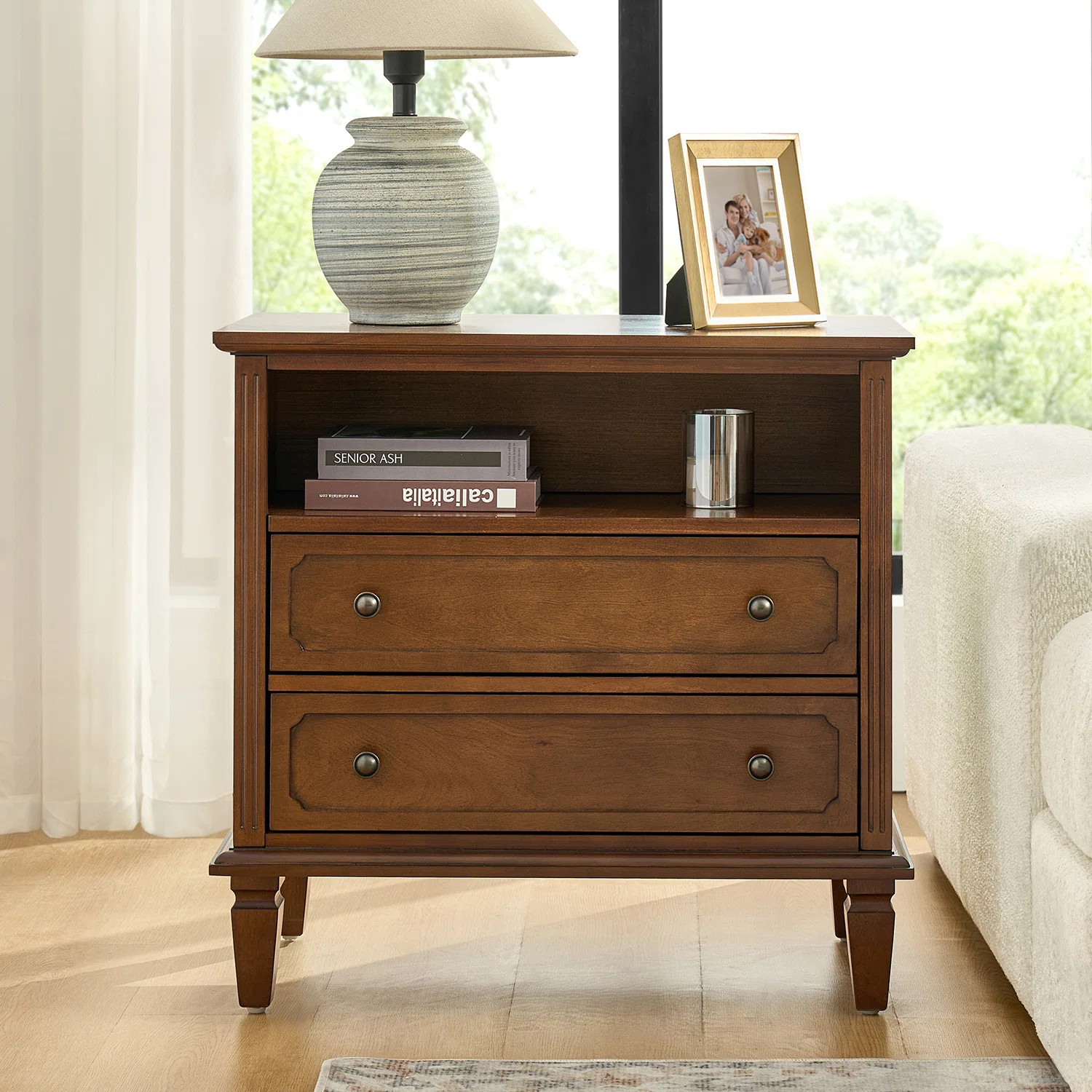 Amberlyn 28.2" W Traditional 2-Drawer End Table with Charging Station and Solid Wood Legs and Ope... | Wayfair North America