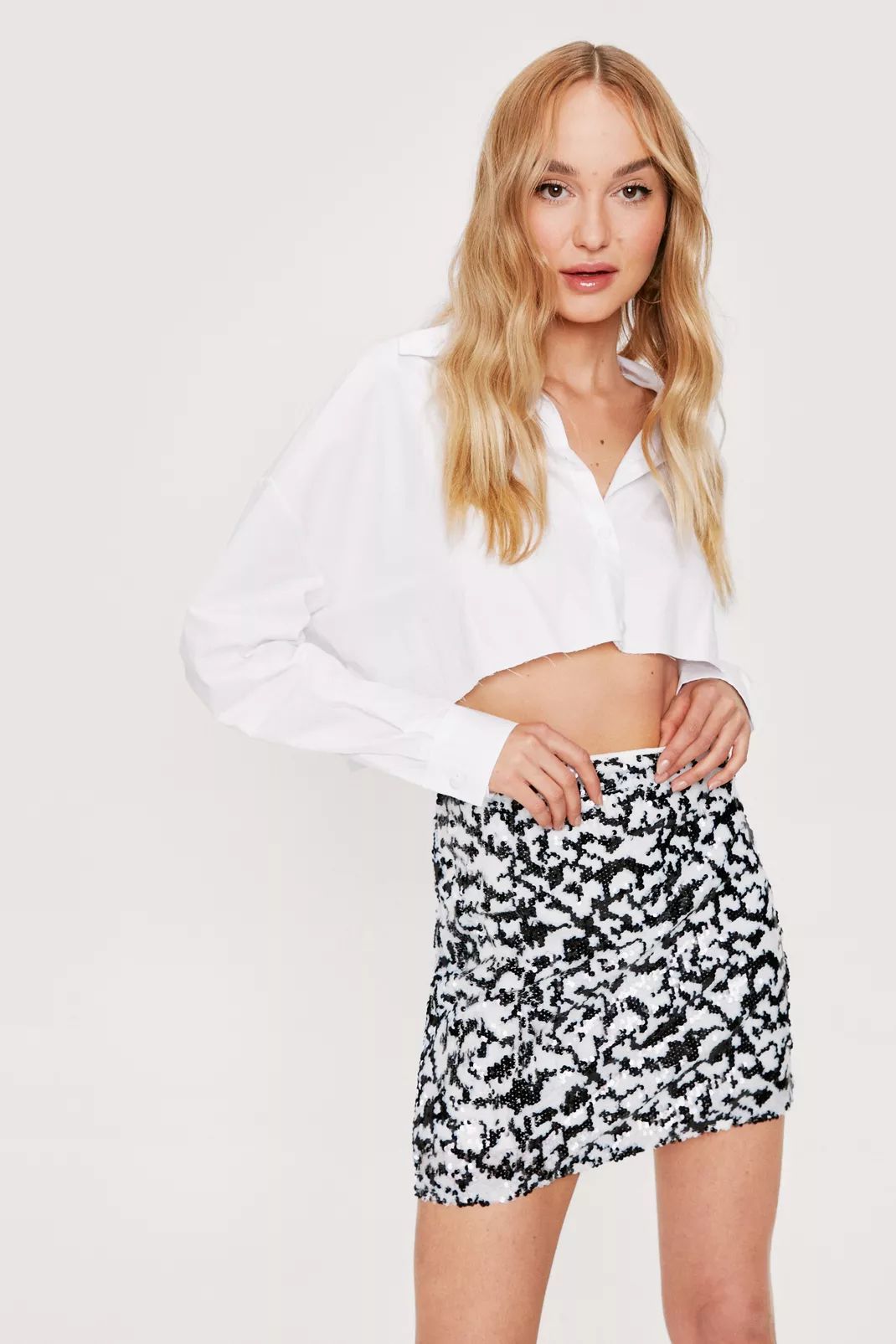 High Waisted Sequin Fitted Mini Skirt | Nasty Gal (US)