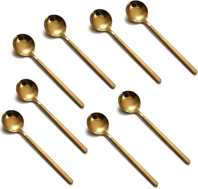 8 PCS Mini Coffee Spoons Teaspoons 5.3-Inch Gold Plated Stainless Steel Espresso Spoons Frosted H... | Amazon (US)