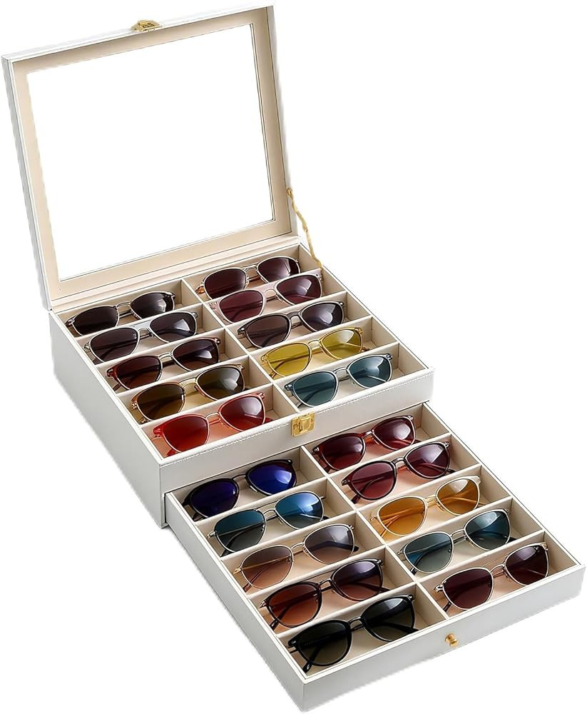20 Slots PU Leather Sunglasses Organizer Jewelry Box,Multiple Pairs of Large Sunglasses Case Hold... | Amazon (US)