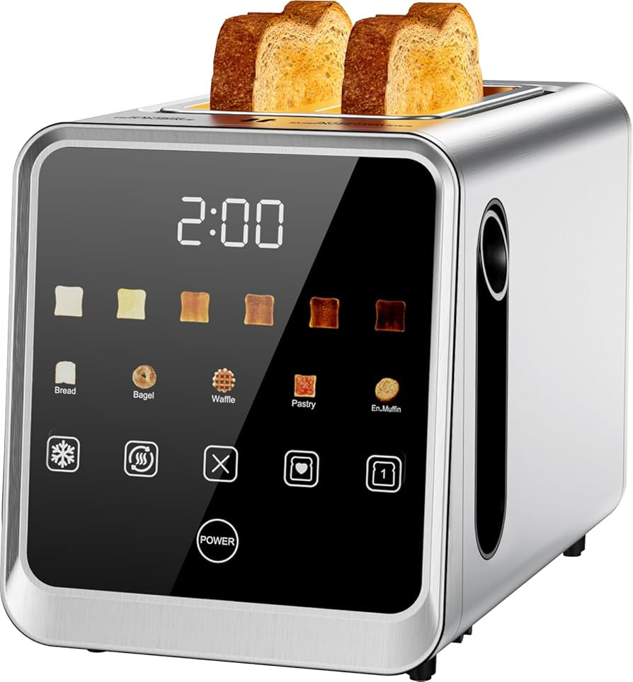 Toaster 2 Slice with Smart Digital Touchscreen & 1-Touch Memory | Stainless Steel 1.5" Extra-Wide... | Amazon (US)