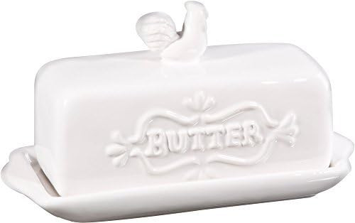 Home Essentials 76508 7"L Covered Butter Dish With Rooster Finial 7 X 3 X 4 inches, White | Amazon (US)