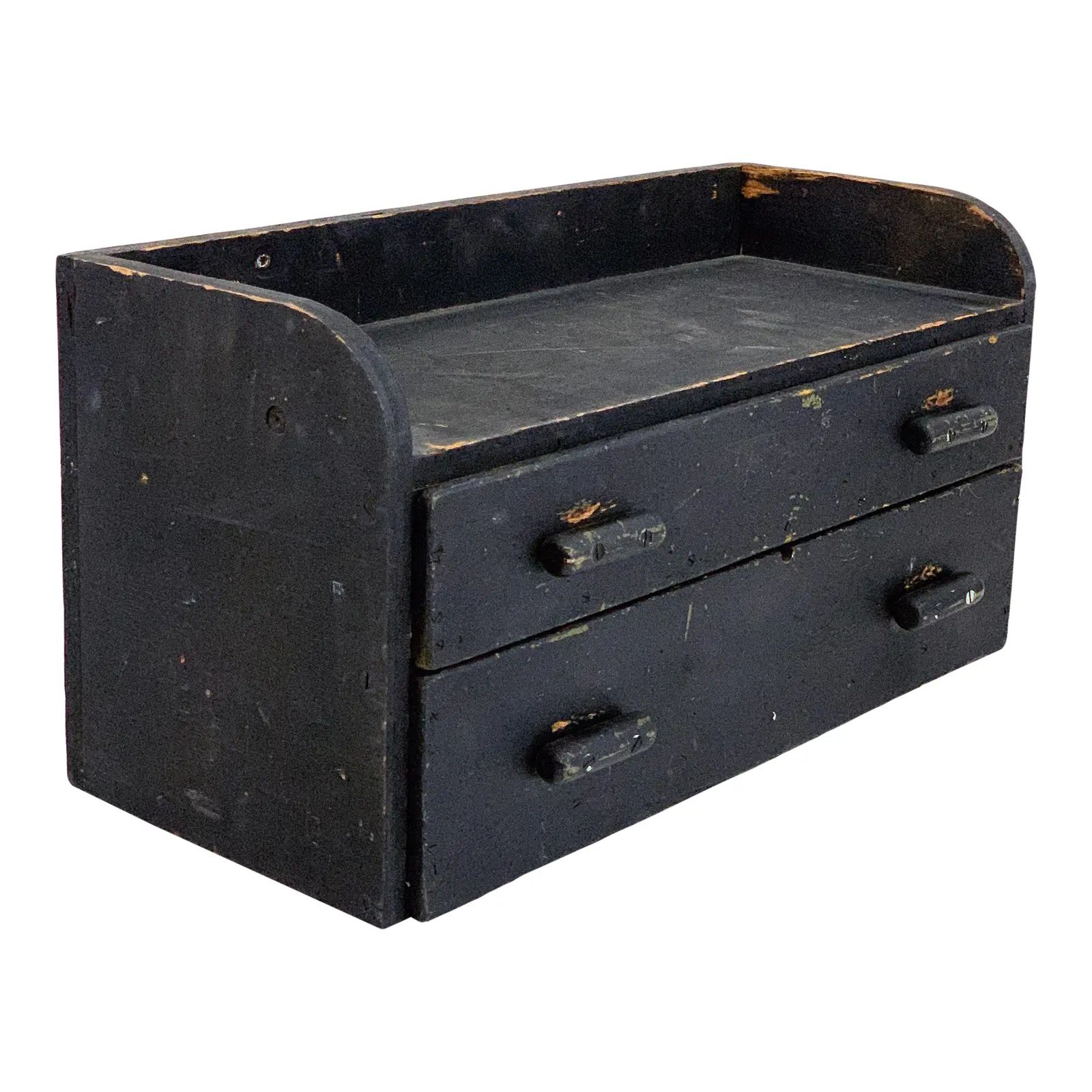 Antique 1920s Handmade Black Wood 2-Drawer Storage Unit | Chairish