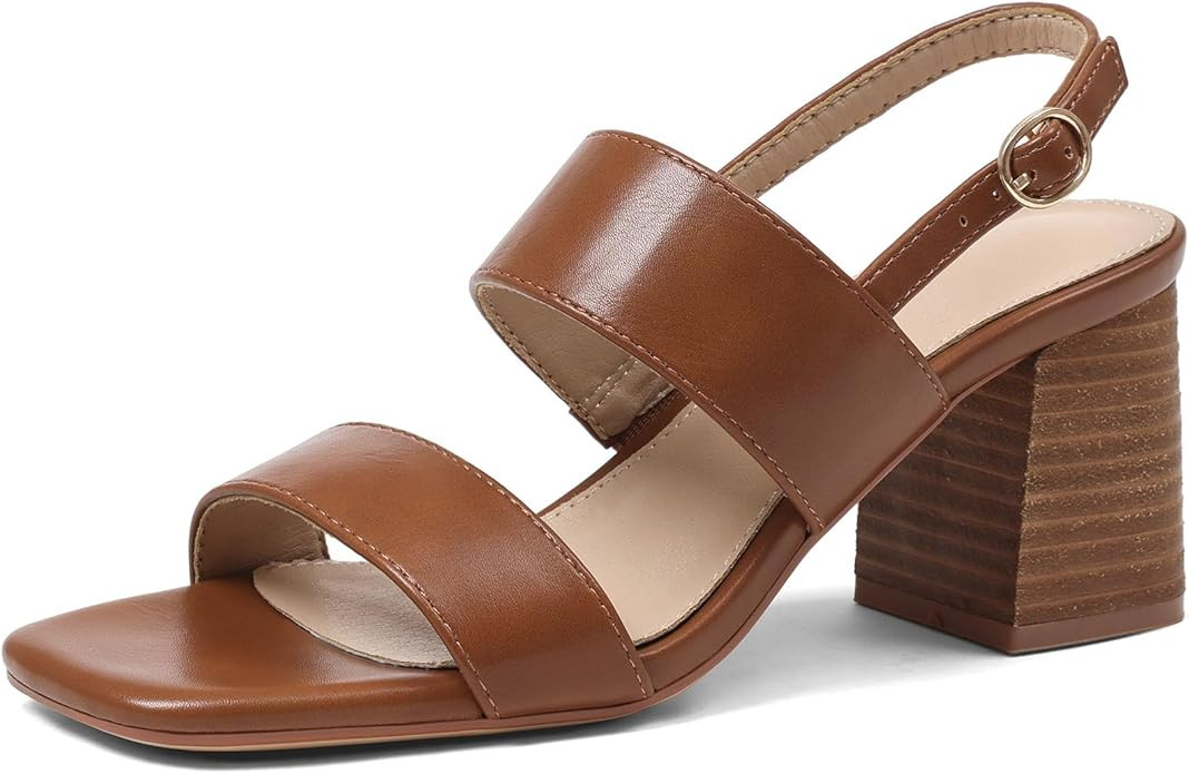 Ancomafio Women's Heeled Sandals Block Chunky Heels Square Open Toe Heels Ankle Strap Casual Sand... | Amazon (US)