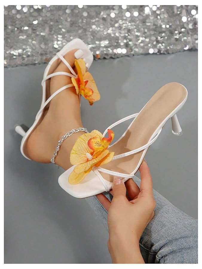 MakeMeChic Women's Open Toe Floral Kitten Heels Flower Summer Beach Sandals | Amazon (US)