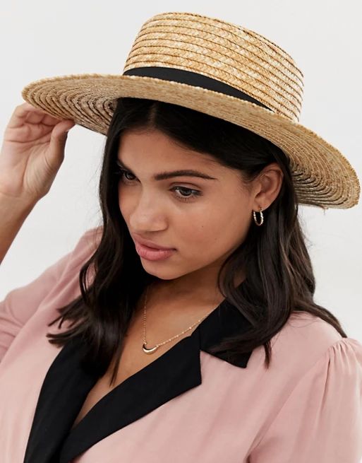 South Beach straw boater hat with black ribbon | ASOS US