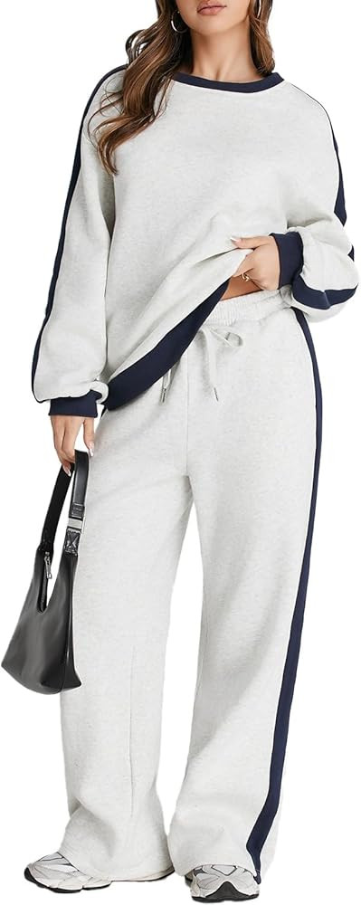 Herseas Women 2 Piece Outfits Color Block Sweatsuit Casual Fleece Lounge Matching Sets | Amazon (US)