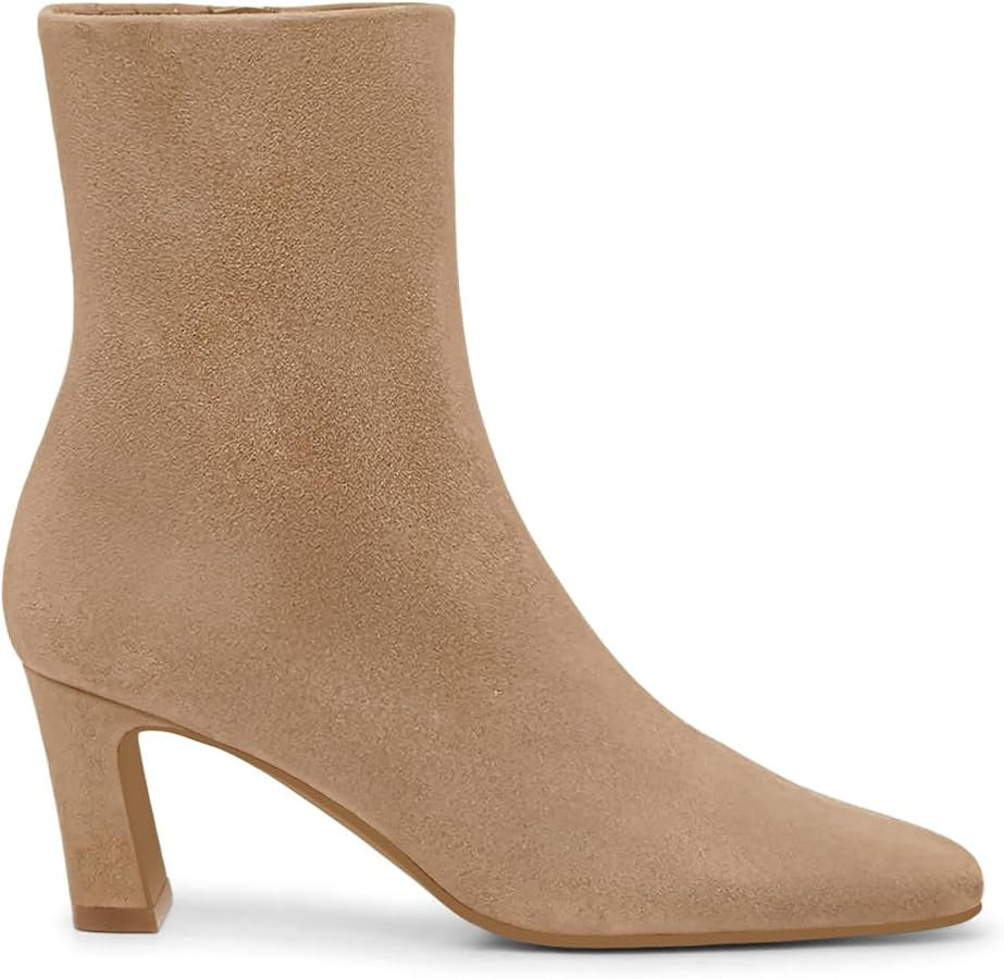 Coutgo Womens Square Toe Ankle Boots Chunky Heel Zip Dress Booties | Amazon (US)
