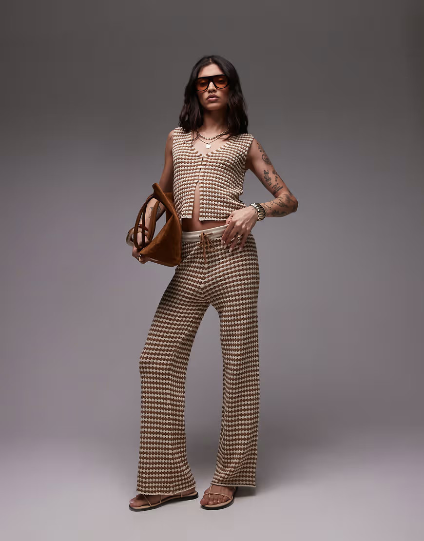 Topshop knit plaid pattern pants - part of a set-Brown | ASOS (Global)