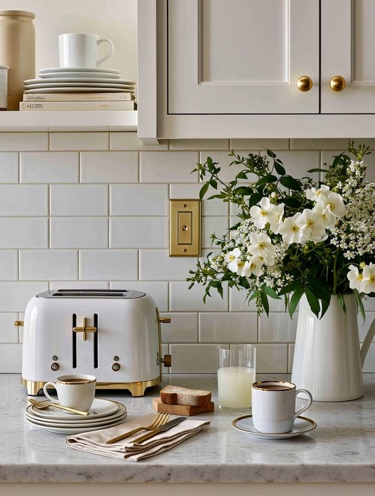 If you use it every day, why shouldn’t it be beautiful?

Small appliances are part of your kitchen decor—especially the ones that permanently live on the countertop. So when your everyday toaster is ready for an upgrade, skip the purely practical option and choose one that adds something to the room.

We love this white and brushed gold toaster. The ivory-white keeps it clean and timeless, while the gold details turn an everyday appliance into a small luxury moment.

And notice the gold light switch. Such a tiny swap, but this is exactly what intentional decorating is about. Faucets, cabinet hardware, switches and everyday appliances may be practical necessities, but choosing beautiful versions of them creates a kitchen where the details actually connect.

You don’t always need a kitchen renovation. Sometimes you just need better details.

Shop our small luxury appliance and gold hardware edits to recreate the look.

#KitchenDetails #LuxuryAppliances #GoldAccents #ElegantAndDriven 

 #LTKHome