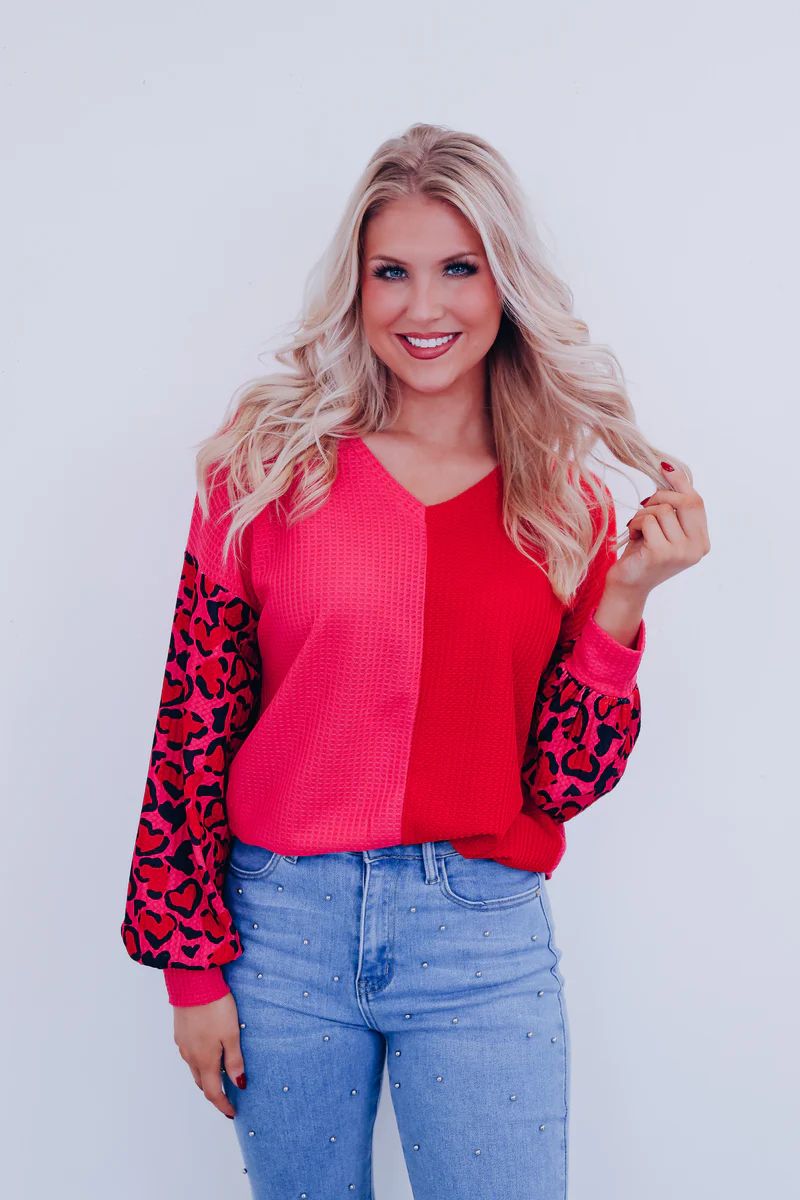 Wild Heart Leopard Sleeve Color Block Top | Whiskey Darling Boutique