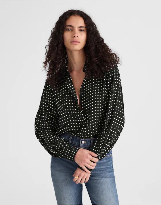 Shirred Button-Up Top in 100% Silk | Madewell