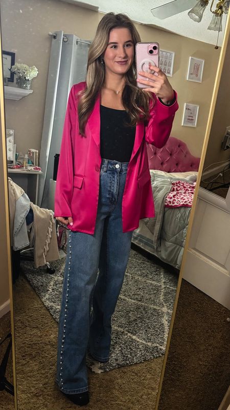 work ootd! give me all the pink! 
saw this blazer at tjmaxx and had to have it! it was only $10!! tjmaxx is normally hit or miss for me but it was definitely a hit with this blazer! i will link similar!! 
in love with these pants, they are the vbrt brand!

#jeans #blazer #work #workwear #business #casual #bodysuit #pink 

#LTKstyletip #LTKworkwear #LTKshoecrush