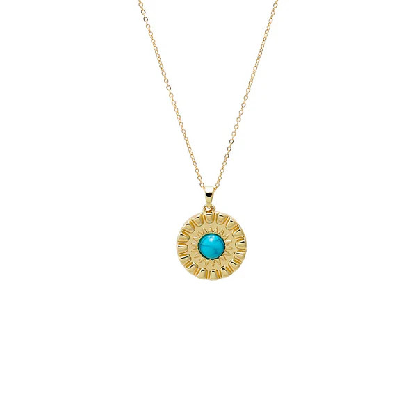 Round Turquoise Stone Coin Necklace | Adina Eden
