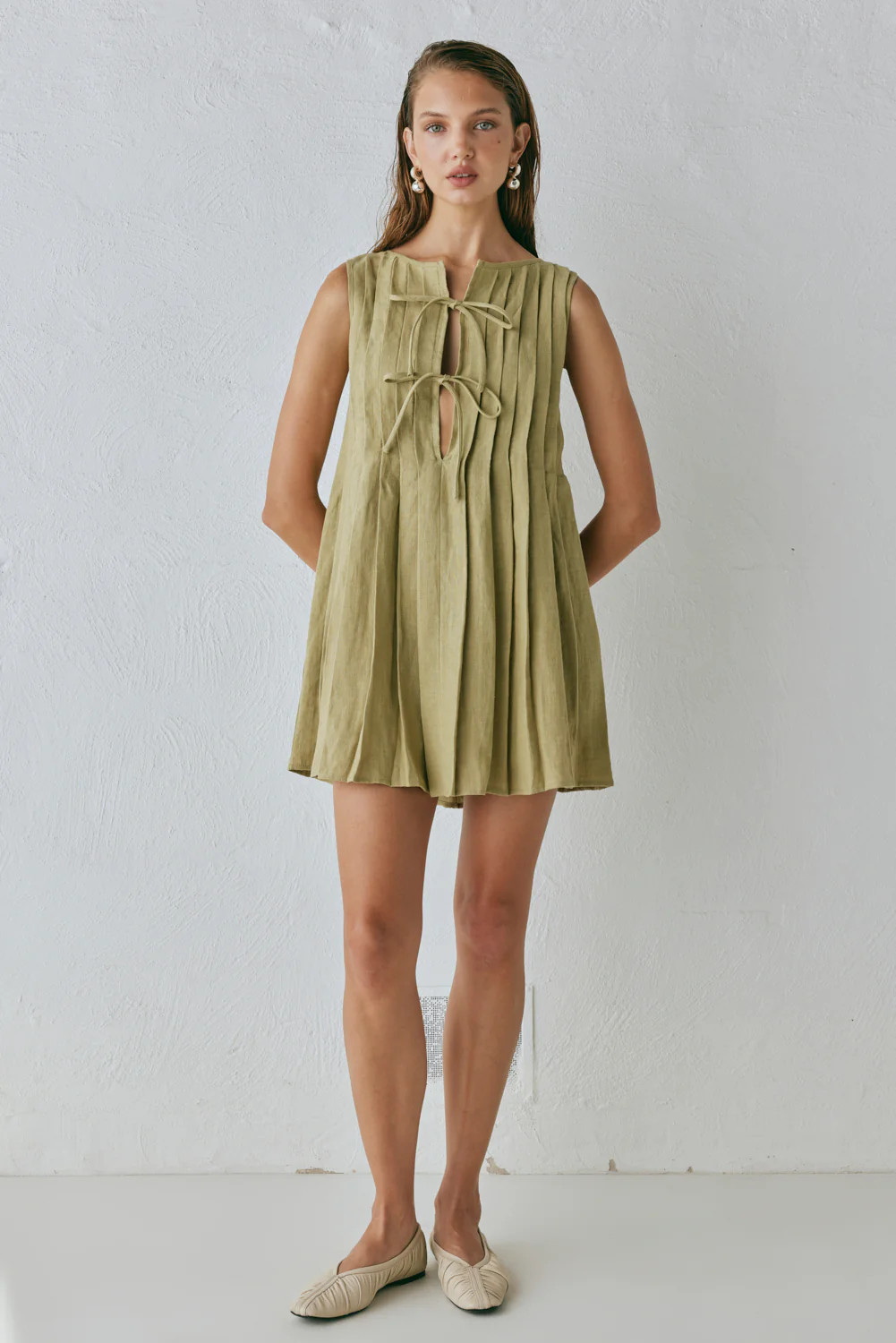 Valeria Linen Mini Dress Olive | VRG Grl