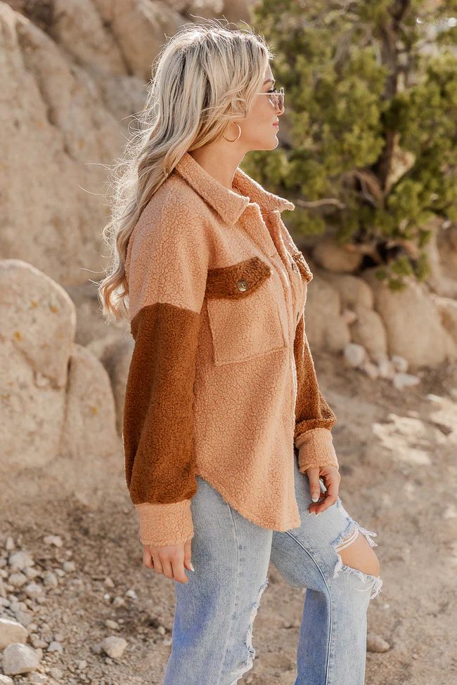 Don't Waste A Moment Brown Colorblock Sleeve Teddy Jacket | Pink Lily