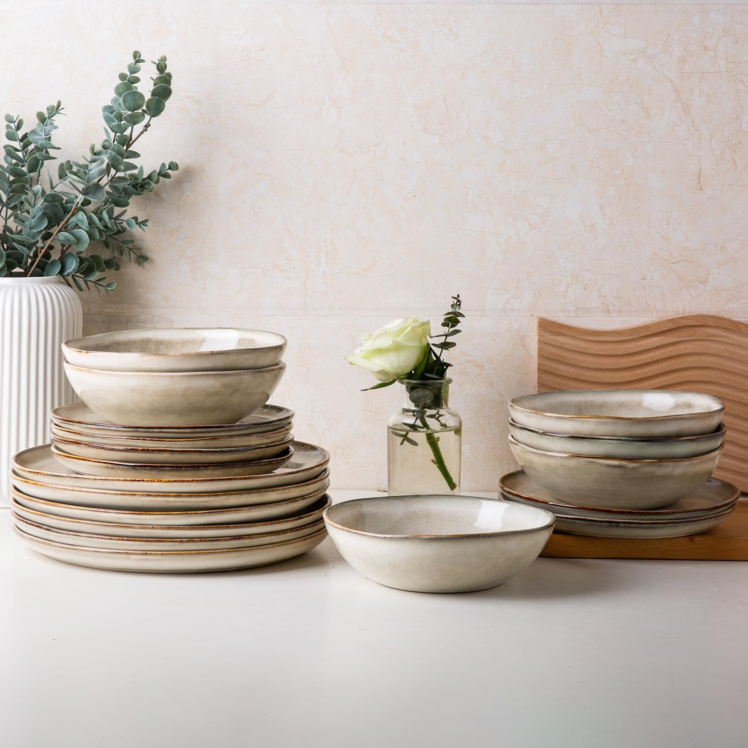 AmorArc Ceramic Dinnerware Sets for 8, 24Pcs Plates and Bowls Sets Dishes | Amazon (US)