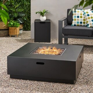 Wellington Outdoor 40-inch Square Firepit with Lava Rocks by Christopher Knight Home - Brown Wood... | Bed Bath & Beyond