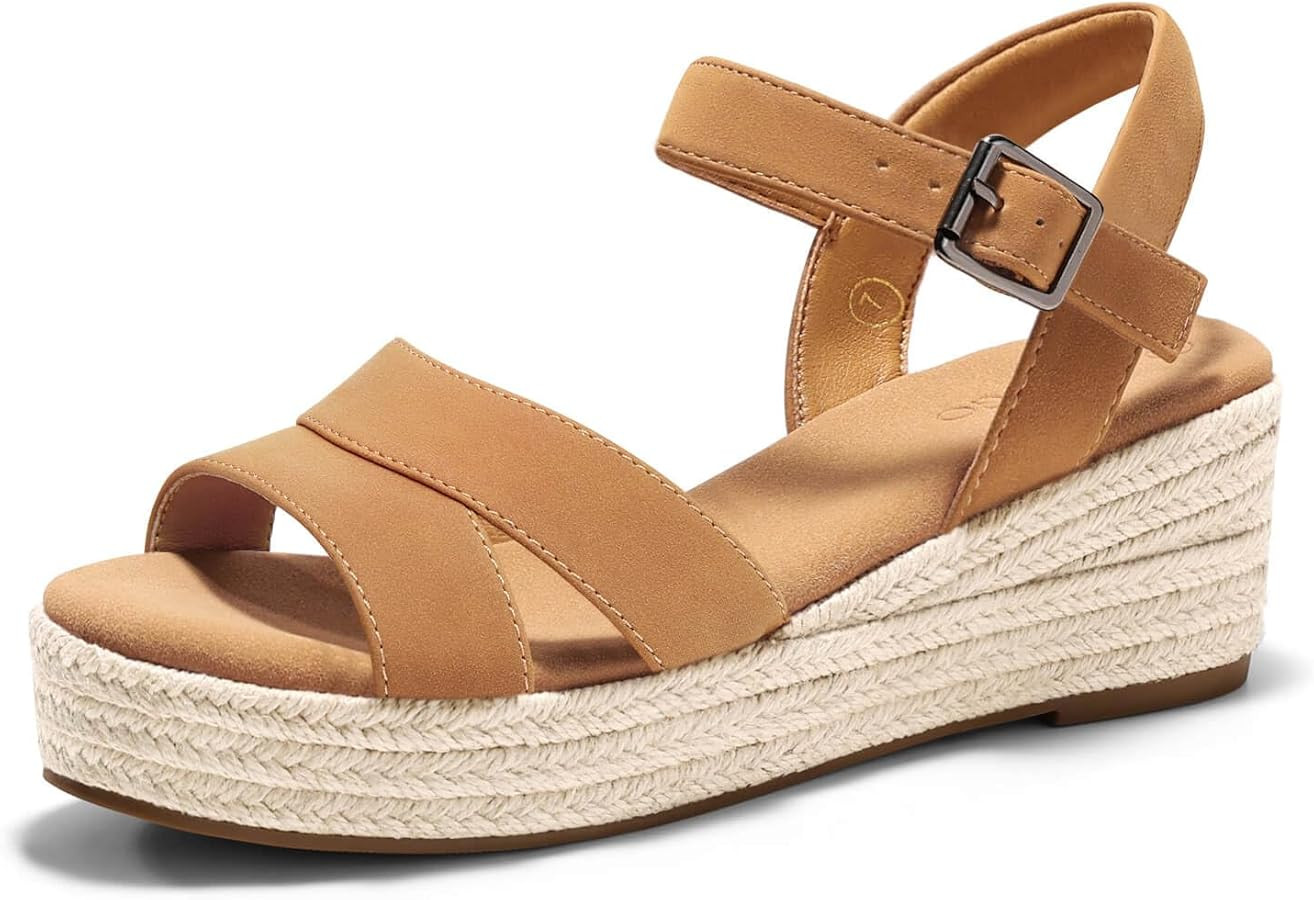 Coutgo Womens Wedge Platform Sandals Espadrille Heels Open Toe Buckle Ankle Strap Summer Shoes | Amazon (US)