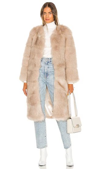 Tatiana Faux Fur Long Jacket in Cream | Revolve Clothing (Global)