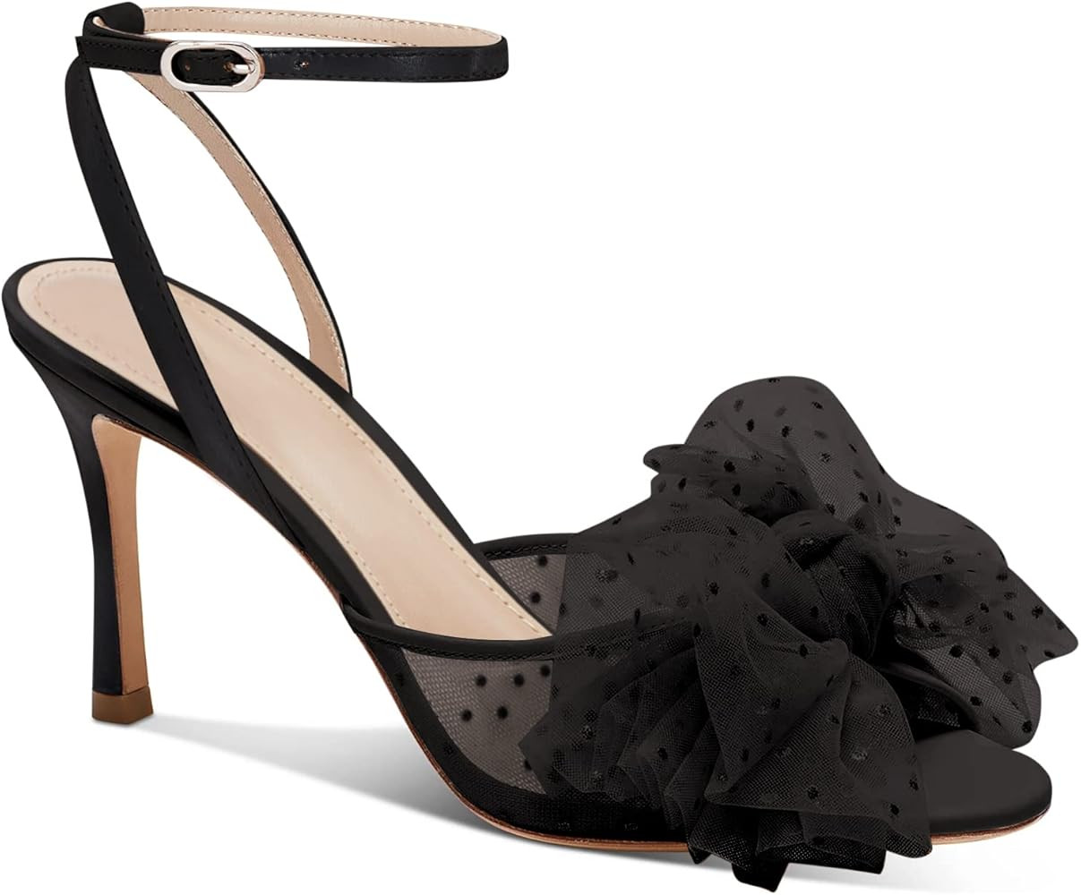 Coutgo Womens Bow Tie Heels Sandals Sexy Peep Toe Slingback Pumps Mesh High Stiletto Heel Summer ... | Amazon (US)