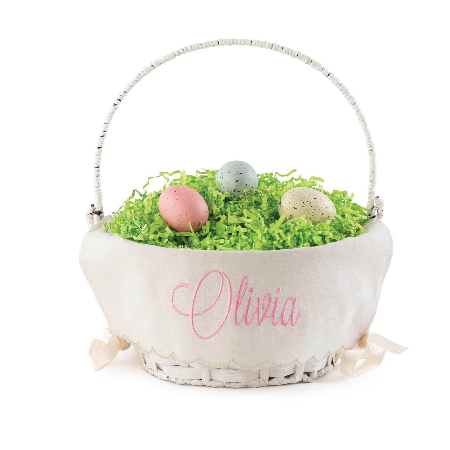 Personalized Easter Egg Basket with Handle and Custom Name in Pink Script | Scallop Edge Linen Ea... | Amazon (US)
