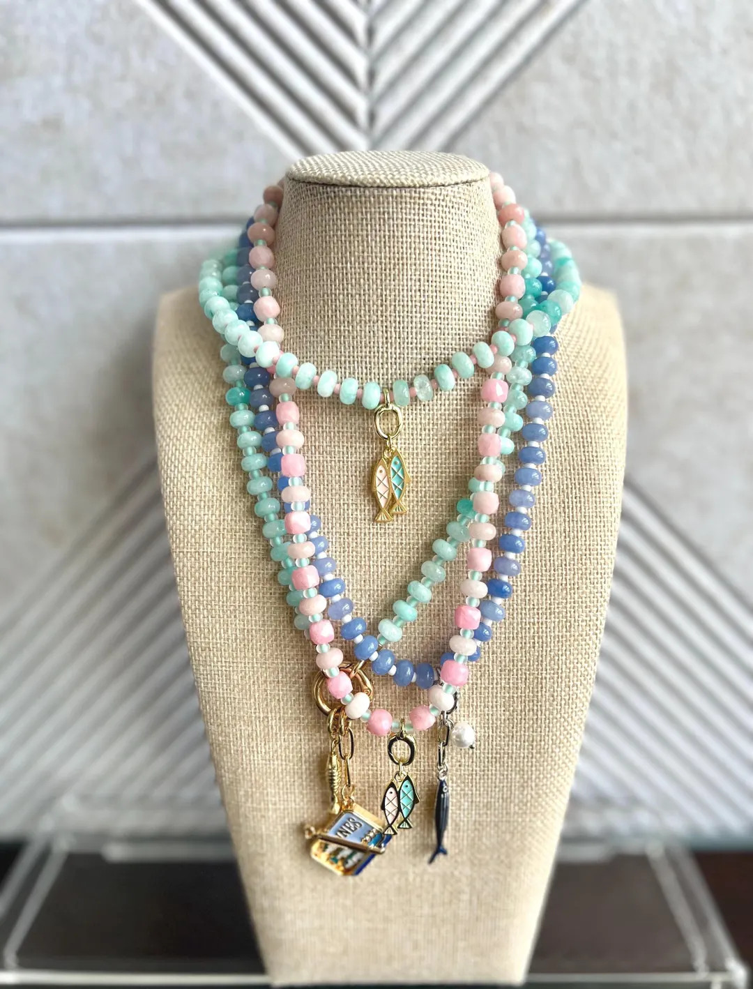 Sardine Charm Beaded Necklace, Coastal Ocean Inspired Summer Jewelry, Boho Gemstone Necklace - Et... | Etsy (Global)