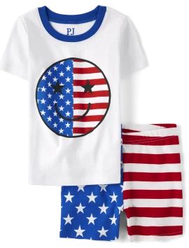 Unisex Kids Short Sleeve Americana Happy Face Snug Fit Cotton Pajamas | The Children's Place  - B... | The Children's Place