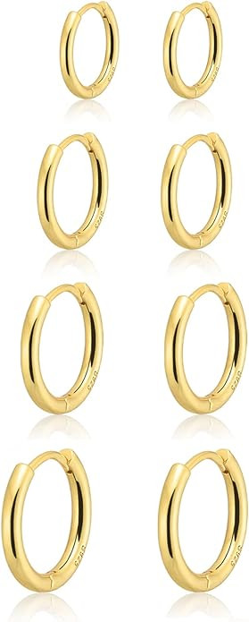 Small Gold Huggie Hoop Earrings Set for Women 14K Real Gold Plated Hypoallergenic Lightweight Ear... | Amazon (US)