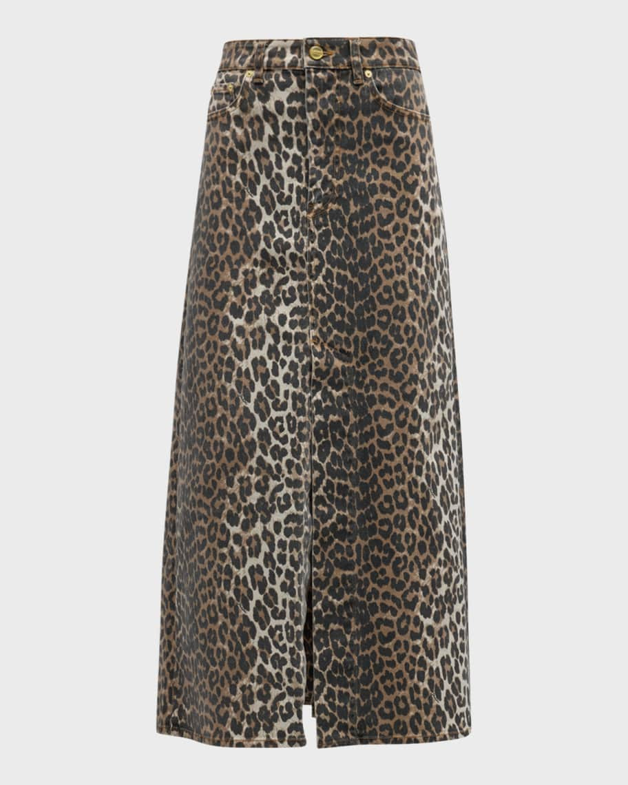 Leopard-Print Denim Maxi Skirt | Neiman Marcus
