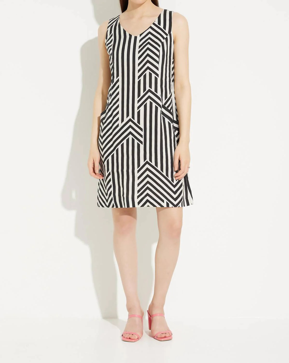 Printed A-Line Sleeveless Dress In Black | Shop Simon