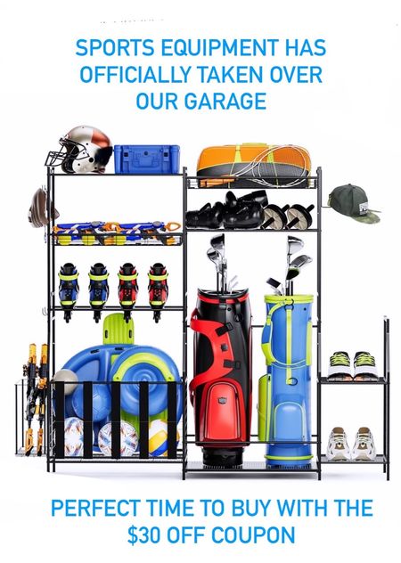 If your garage looks like mine there are at least 20 pieces of sports equipment strewn about in all directions 🏀 ⚾️ ⛸️ 🎾 ⛳️ 

I’m getting my act together and making it easier to get out the door with all the equipment in one place ✨

#homeorganization
#kidssportsrack
#kidssports
#sportsorganization 

#LTKHome #LTKActive #LTKKids