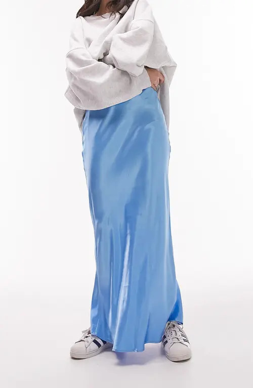 Topshop Bias Cut Satin Maxi Skirt in Light Blue at Nordstrom, Size 2 Us | Nordstrom