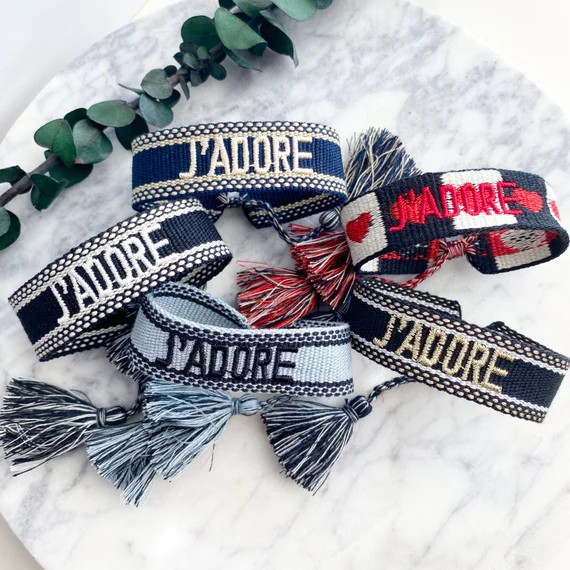 J'ADORE Woven Cotton Embroidered Bracelet Tassel Bracelets | Etsy | Etsy (US)