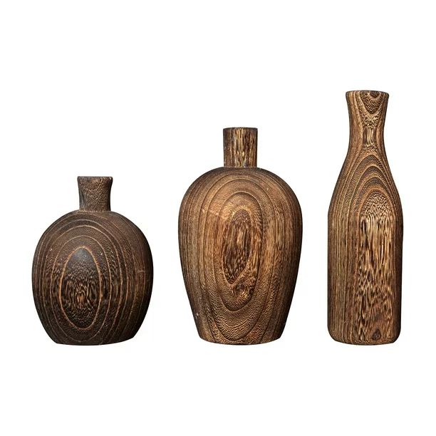 Creative Co-Op Brown Paulownia Wood Vase with Black Charred Finish (Set of 3 Sizes/Each one will ... | Walmart (US)